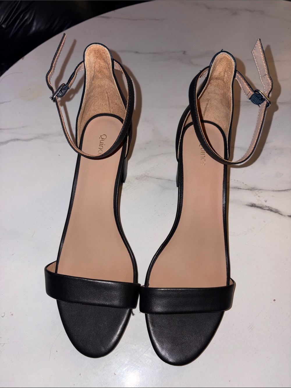 NWOT Quince Black Open-Toe Ankle-Strap Sandals